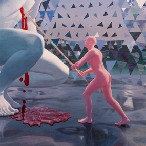 closeup ‘leviathan’ - painting by seppe de roo - acrylic on canvas - 200 x 200 cm - 2021